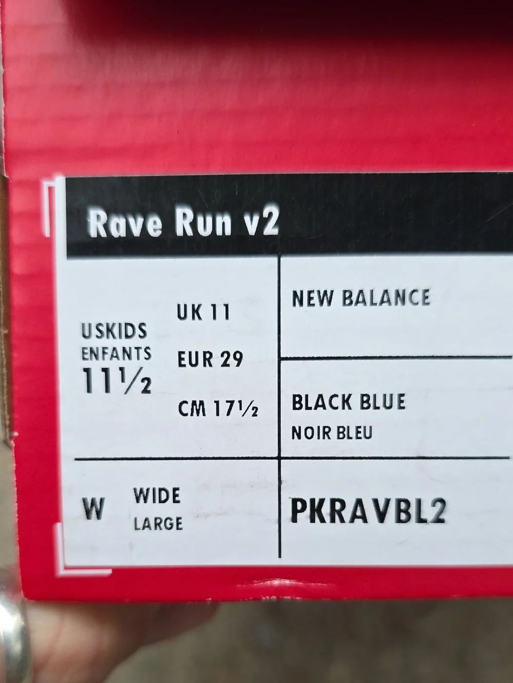 NWT New Balance Rave Run V2 PKRAVBL2 Black Pink Sneakers Size Girl's 11.5 WIDE